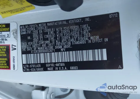 2013 Toyota Venza Xle V6 из США, поврежденный, VIN 4T3ZK3BB9DU053671